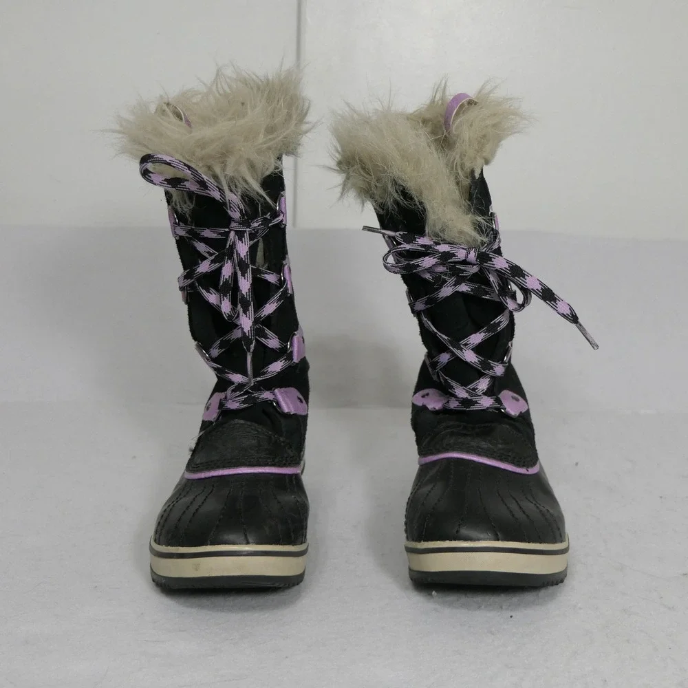 Sorel Youth Joan of Arctic Boots Size 5 Black Purple Waterproof Rugged Insulated